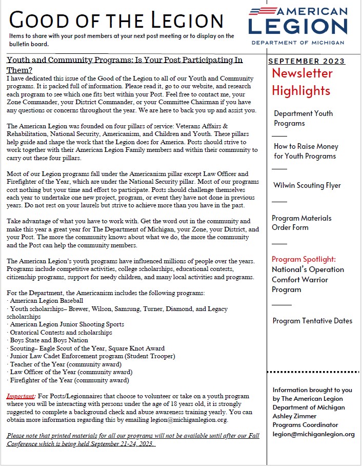 Good Of The Legion August 2023